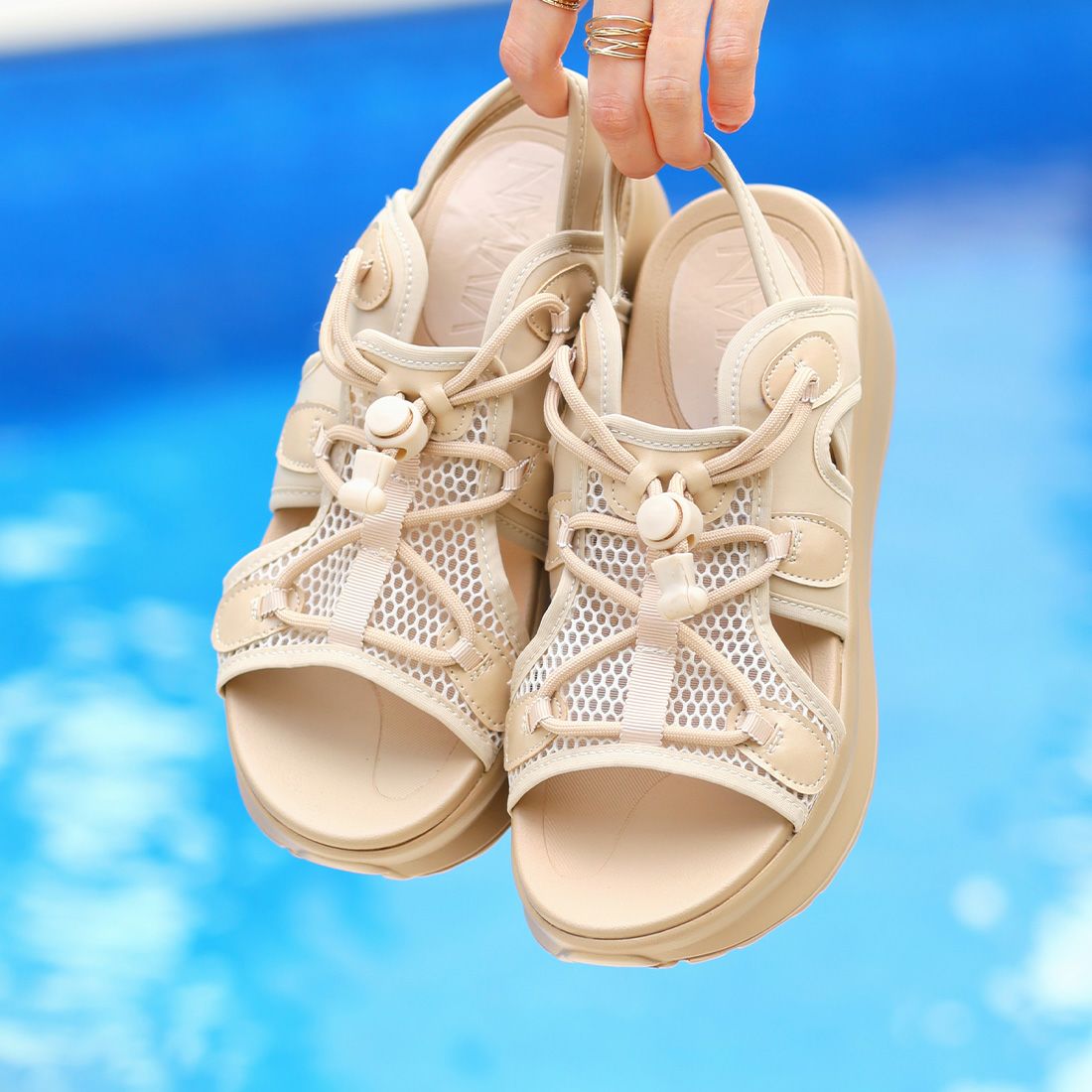 厚底メッシュレースアップダッドスポーツサンダル ｜靴・レディース
