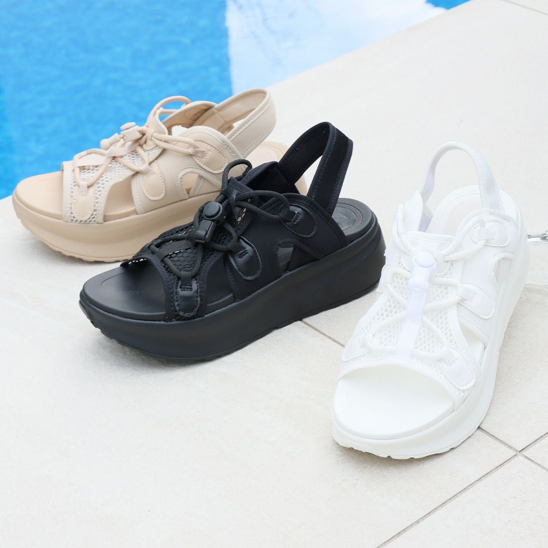 厚底メッシュレースアップダッドスポーツサンダル ｜靴・レディース