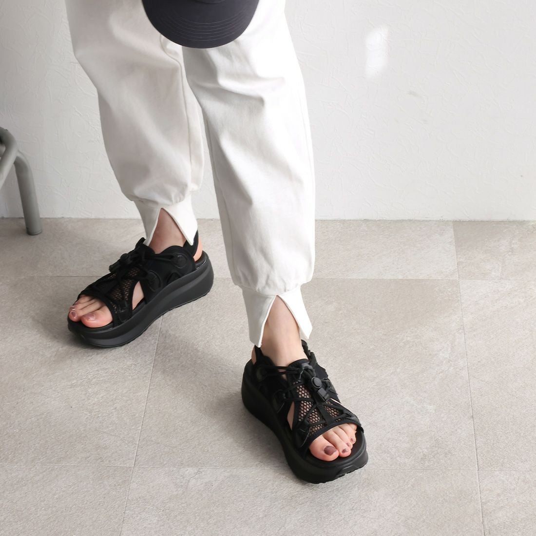 厚底メッシュレースアップダッドスポーツサンダル ｜靴・レディース