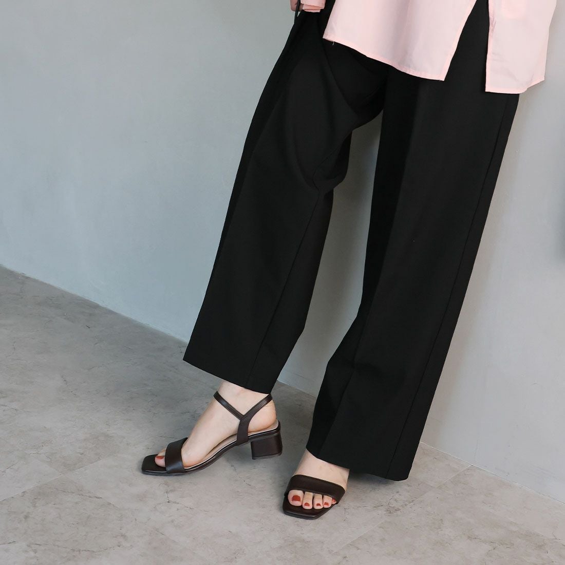 2026年夏新色】スクエアトゥ4cmヒールアンクルストラップサンダル ｜靴