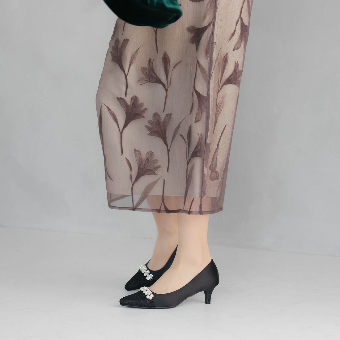 ビジューパール飾りグリッターレースパンプス ｜靴・レディース