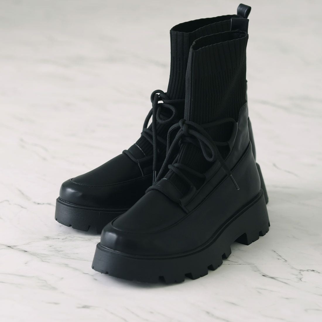 公式ストア/ZOZO限定】厚底レースアップニットブーツ ｜靴・レディース