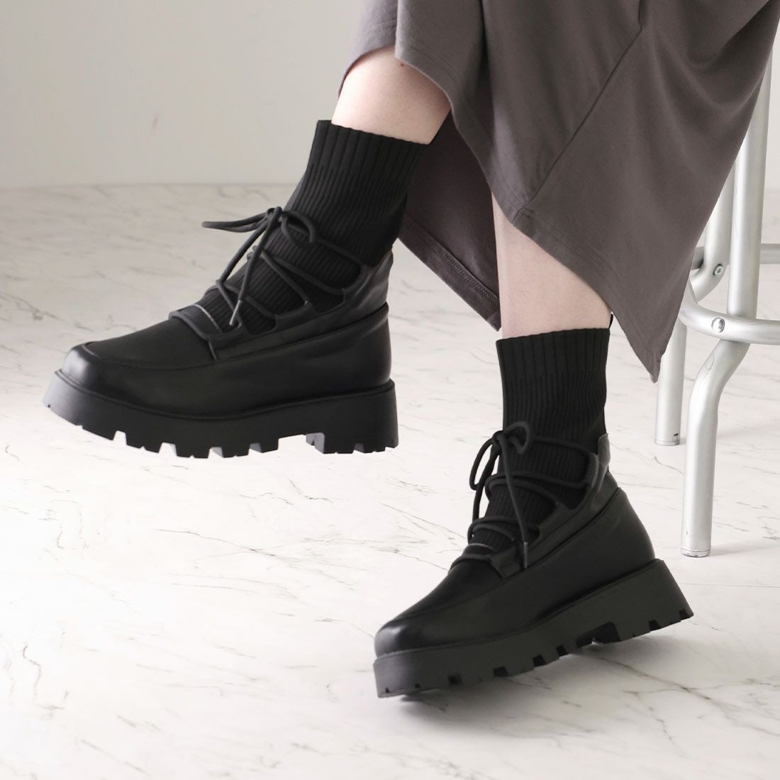 公式ストア/ZOZO限定】厚底レースアップニットブーツ ｜靴・レディース