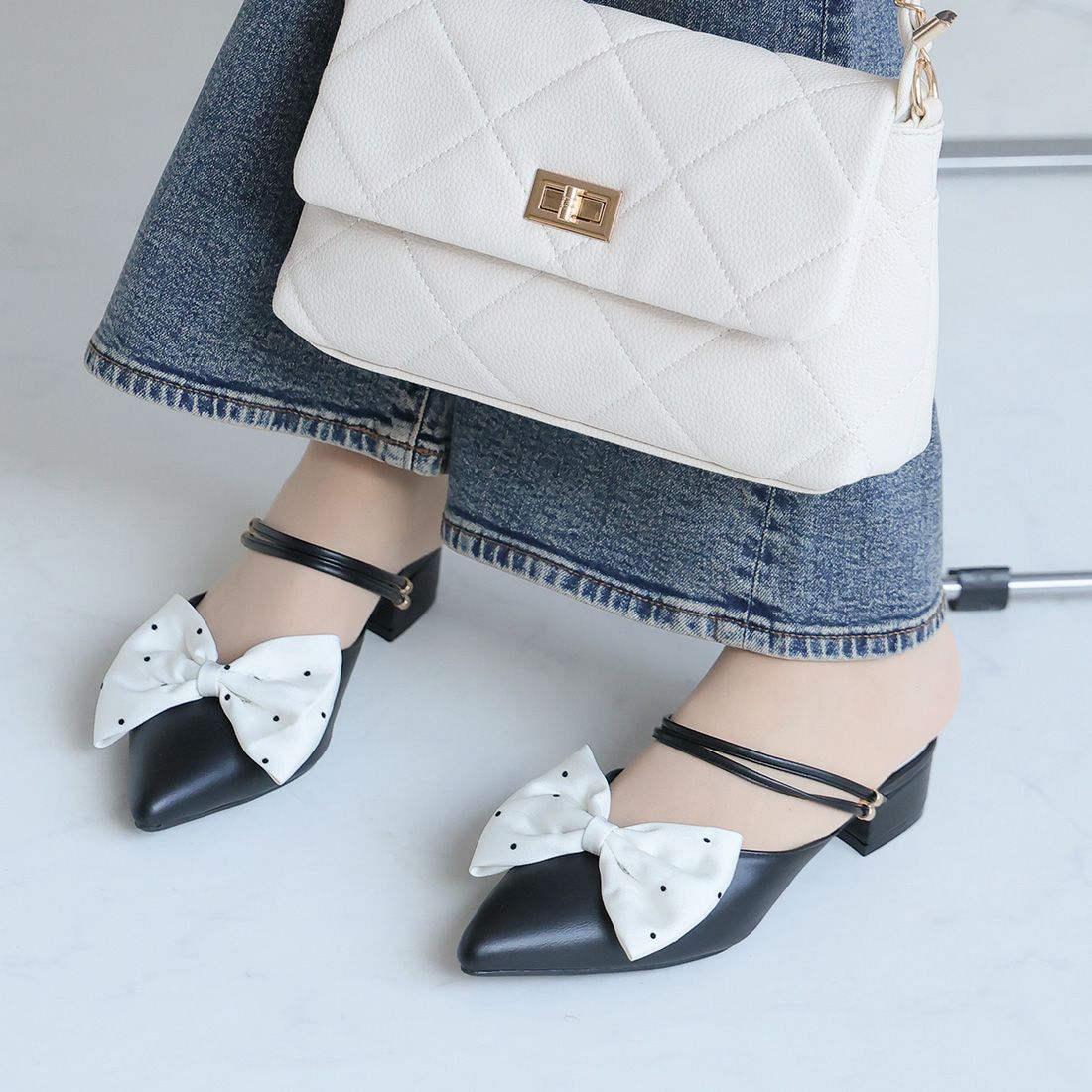 2026年春新色追加】2WAYポインテッドトゥリボンストラップミュール