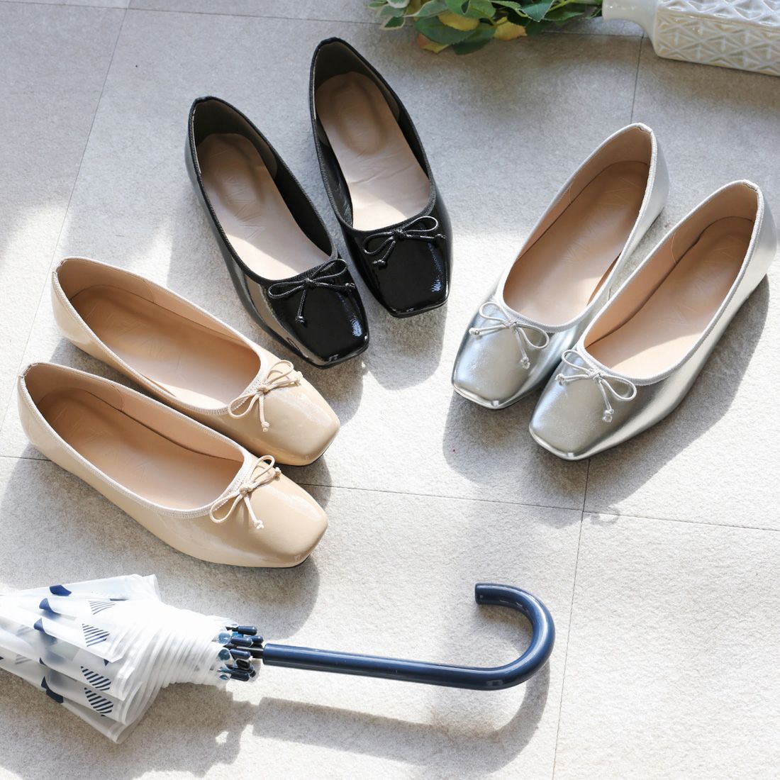 晴雨兼用】スクエアトゥレインバレエシューズ ｜靴・レディース