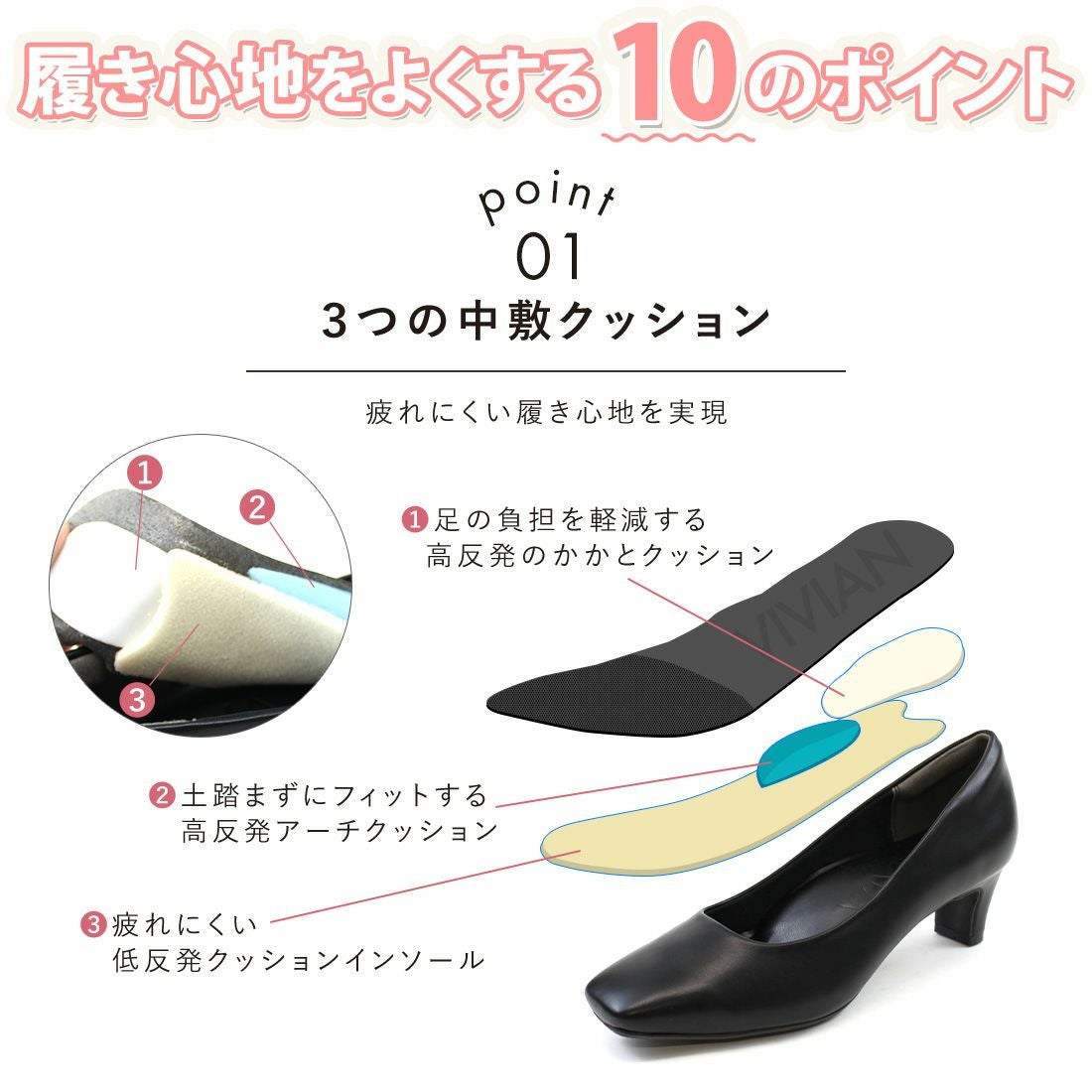 履き心地やみつき感激】スクエアトゥ5cmプレートヒール感激パンプス