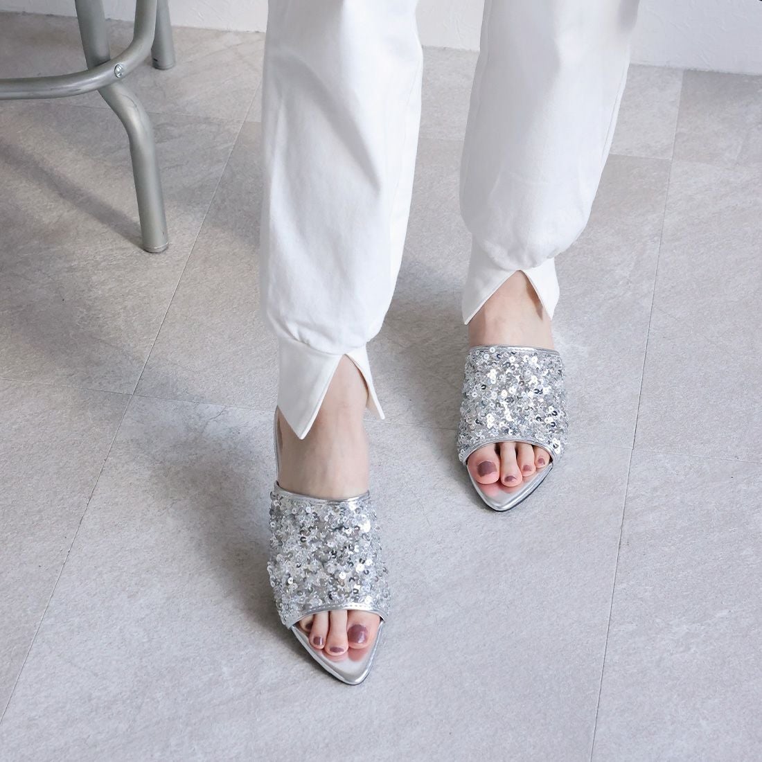 ポインテッドトゥスパンコールミュールサンダル ｜靴・レディース