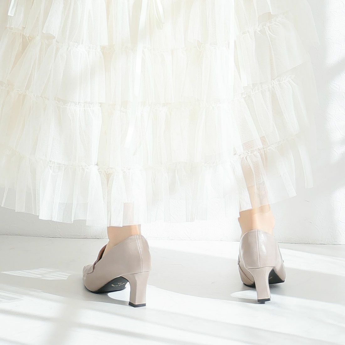 2026年春新色】スクエアトゥデザインヒールローファーパンプス ｜靴