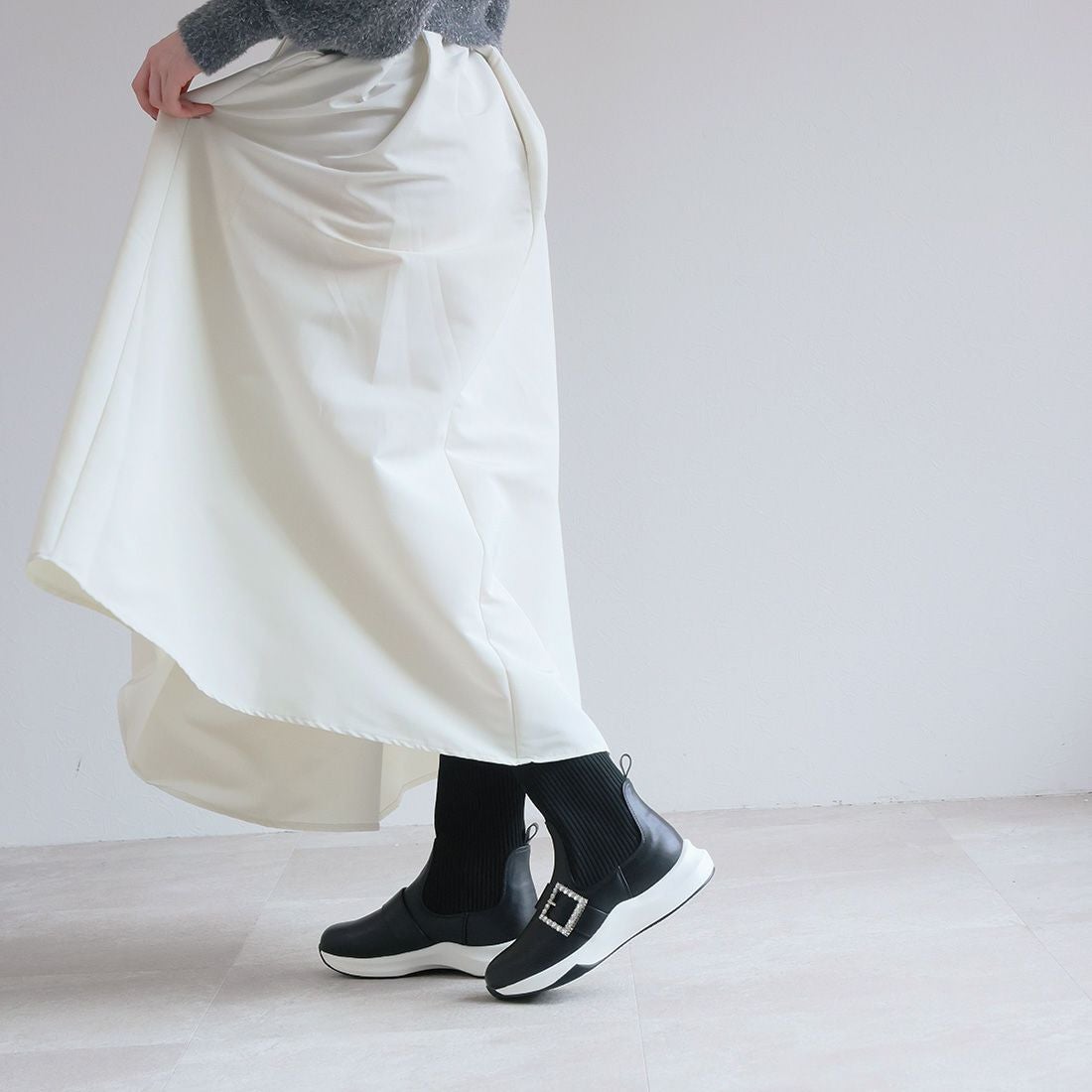 厚底ビジューバックルニットスニーカーブーツ ｜靴・レディース