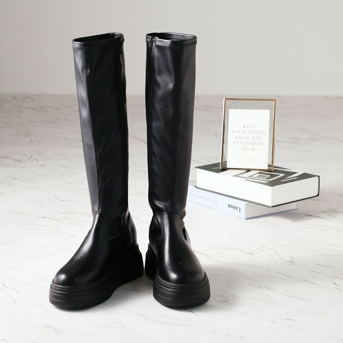 厚底ボリュームソールストレッチロングブーツ ｜靴・レディース