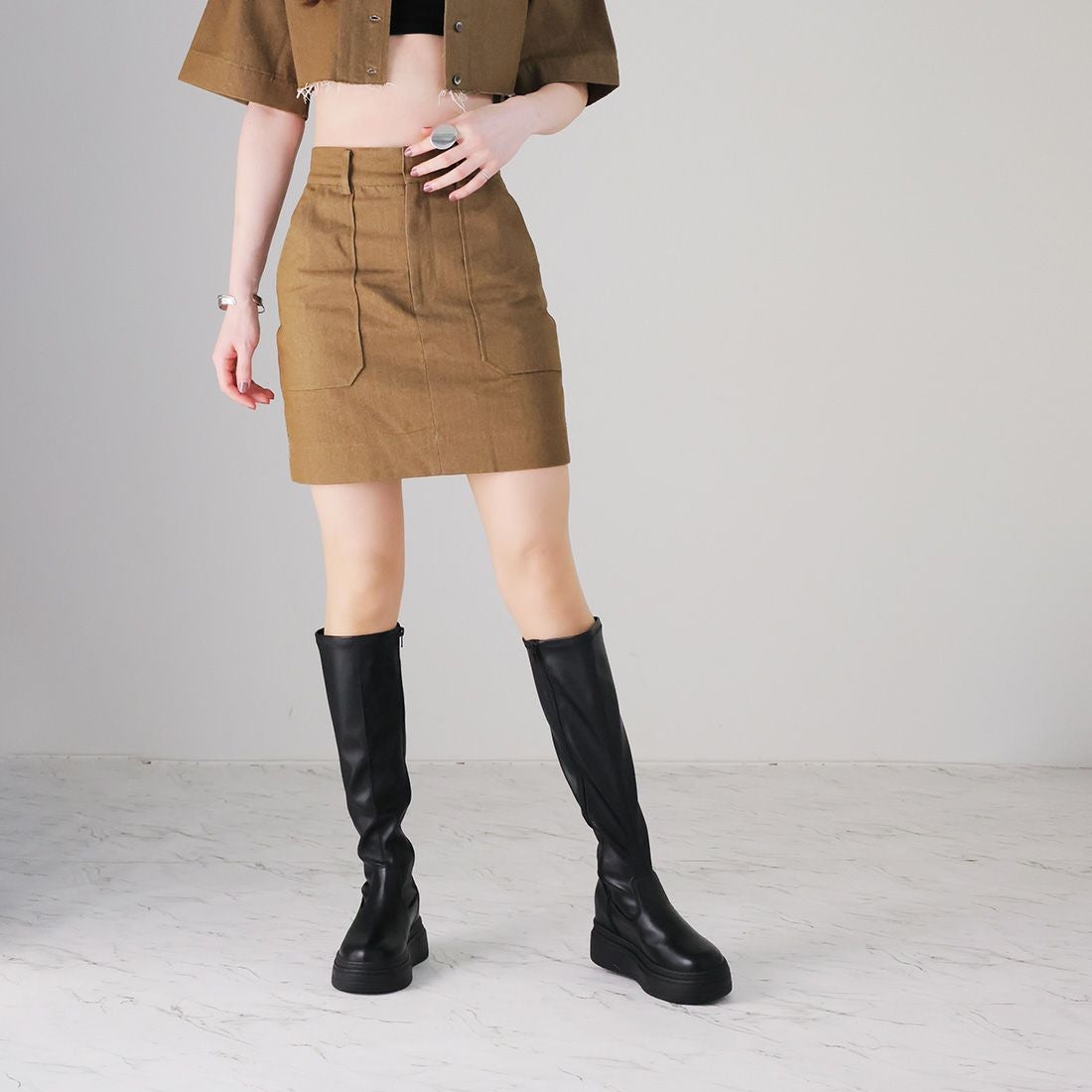 厚底ボリュームソールストレッチロングブーツ ｜靴・レディース