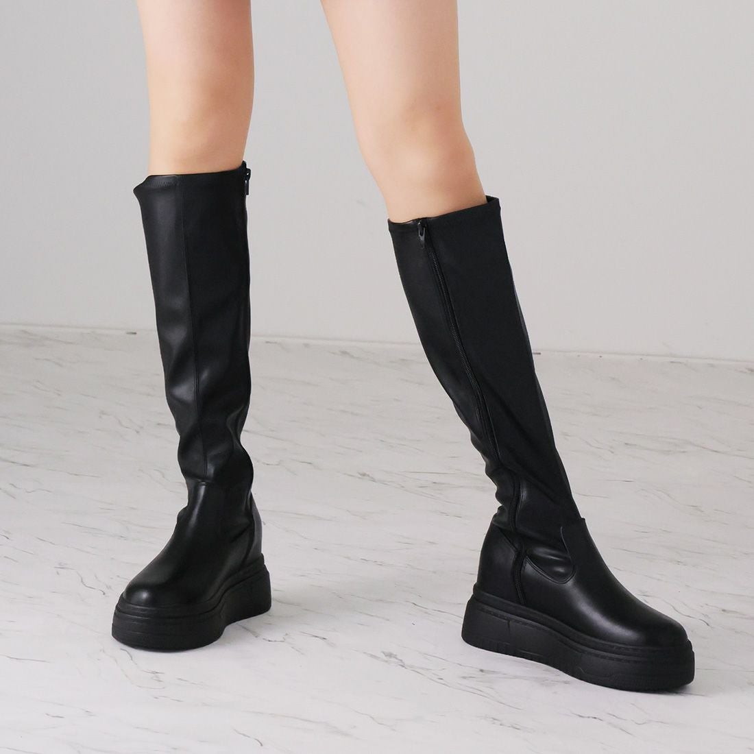 厚底ボリュームソールストレッチロングブーツ ｜靴・レディース