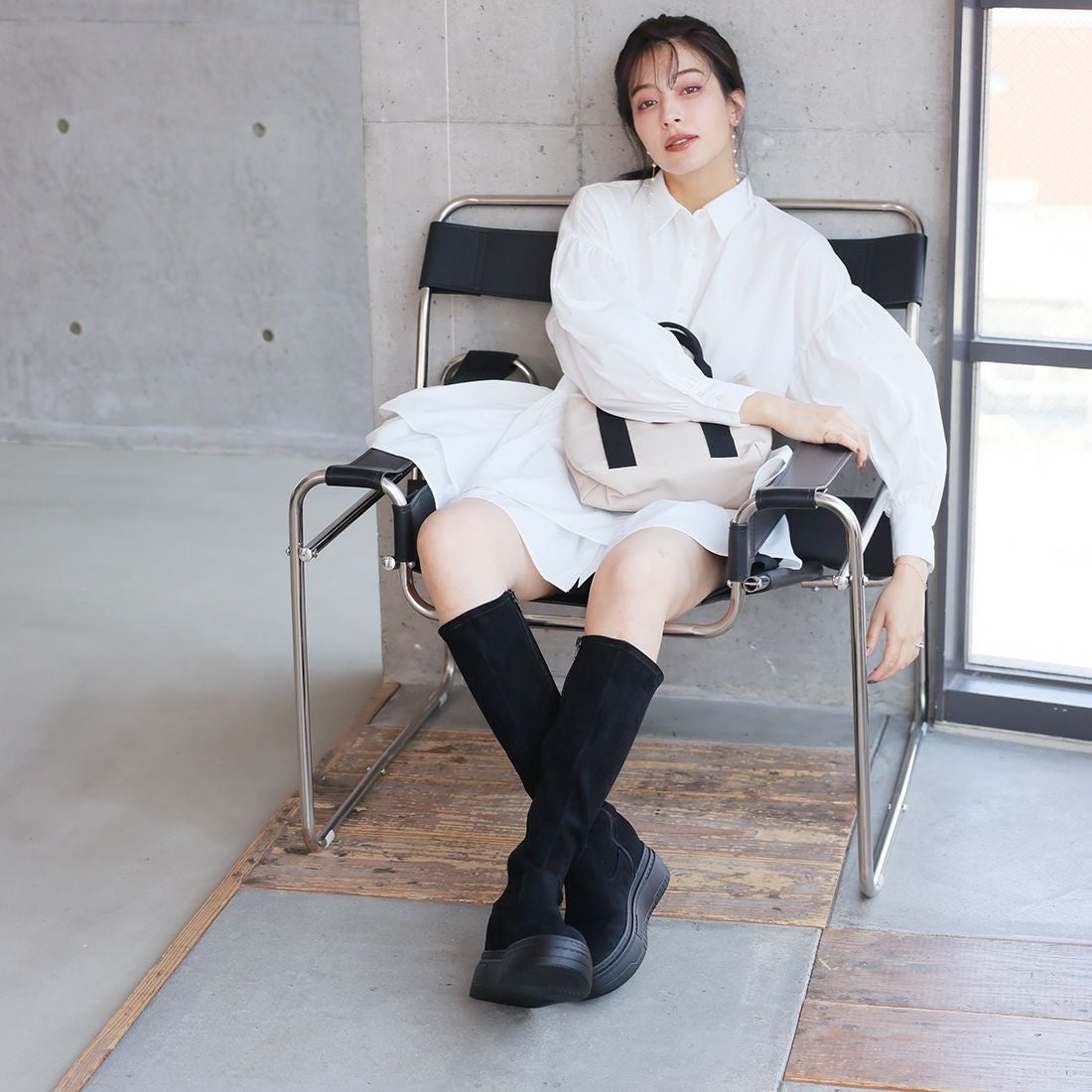 厚底ボリュームソールストレッチロングブーツ ｜靴・レディース