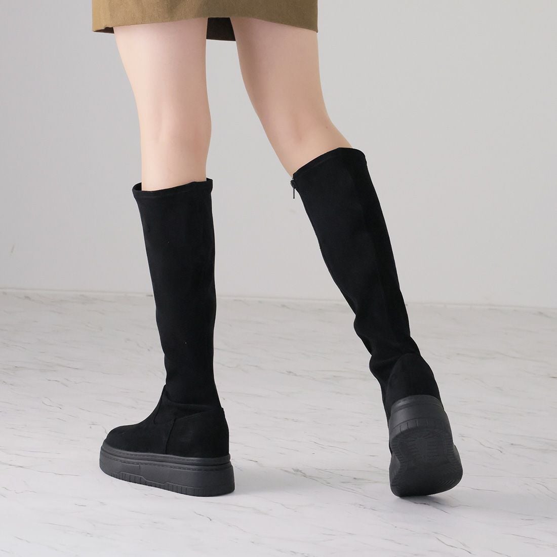 厚底ボリュームソールストレッチロングブーツ ｜靴・レディース