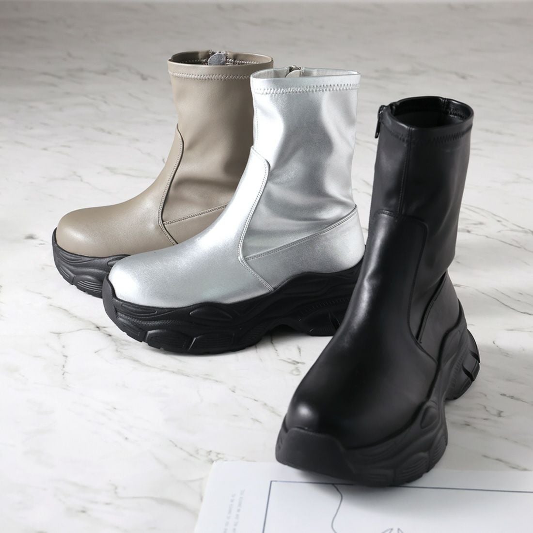 厚底ストレッチスニーカーショートブーツ ｜靴・レディースシューズの