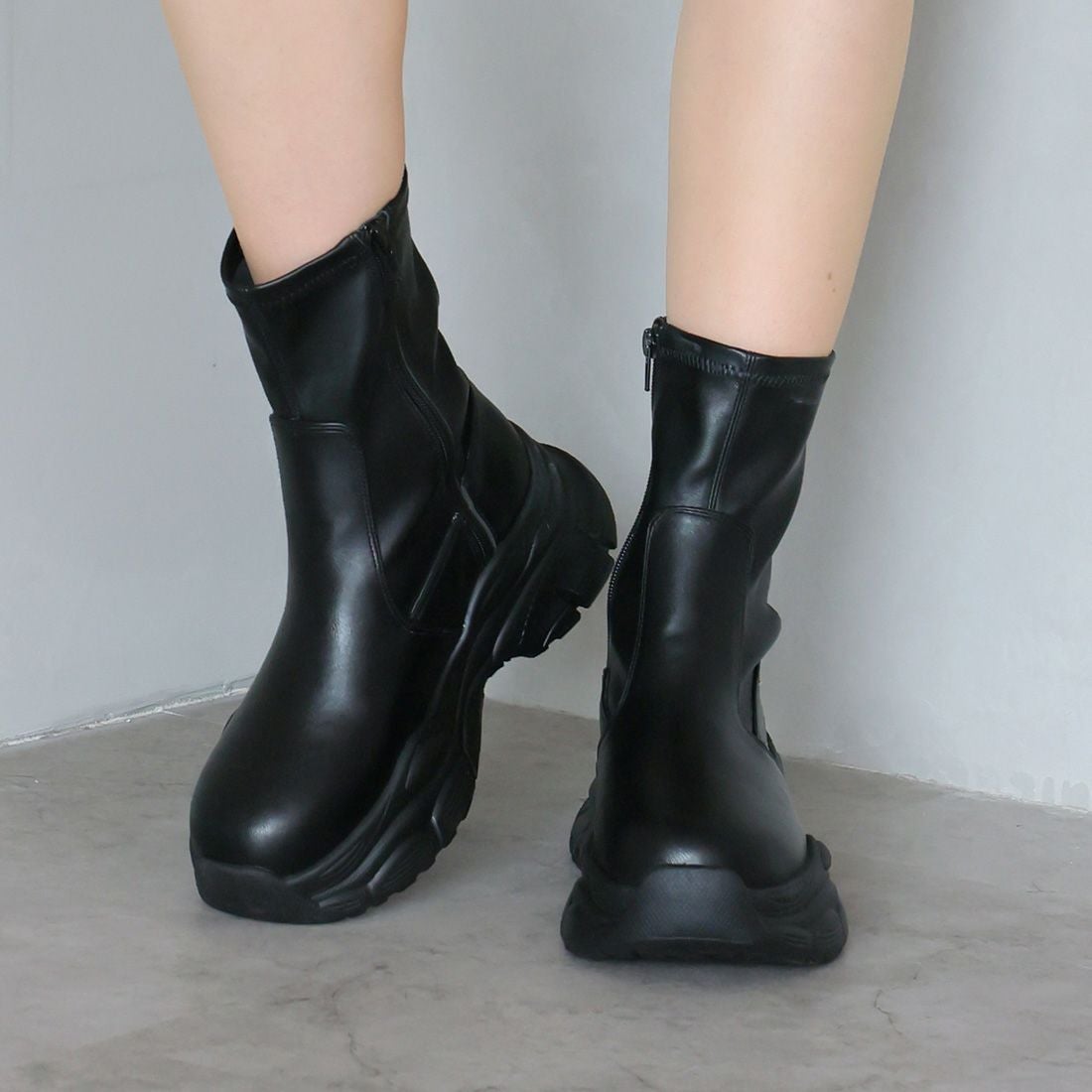 厚底ストレッチスニーカーショートブーツ ｜靴・レディースシューズの