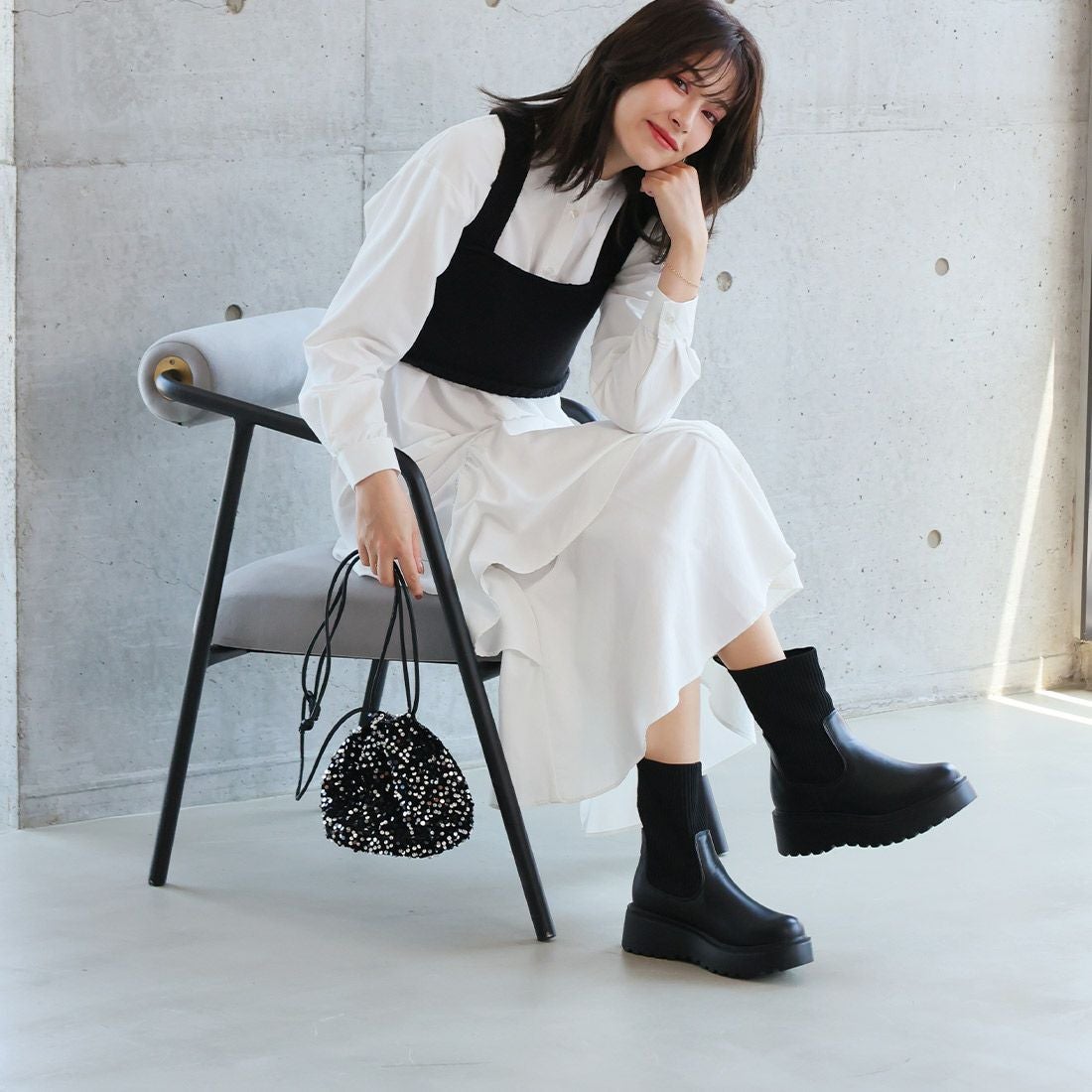 厚底ニットショートブーツ ｜靴・レディースシューズの通販ならVIVIAN