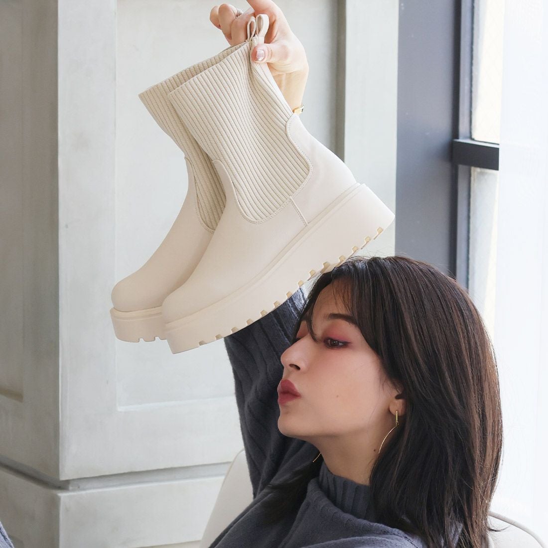 厚底ニットショートブーツ ｜靴・レディースシューズの通販ならVIVIAN