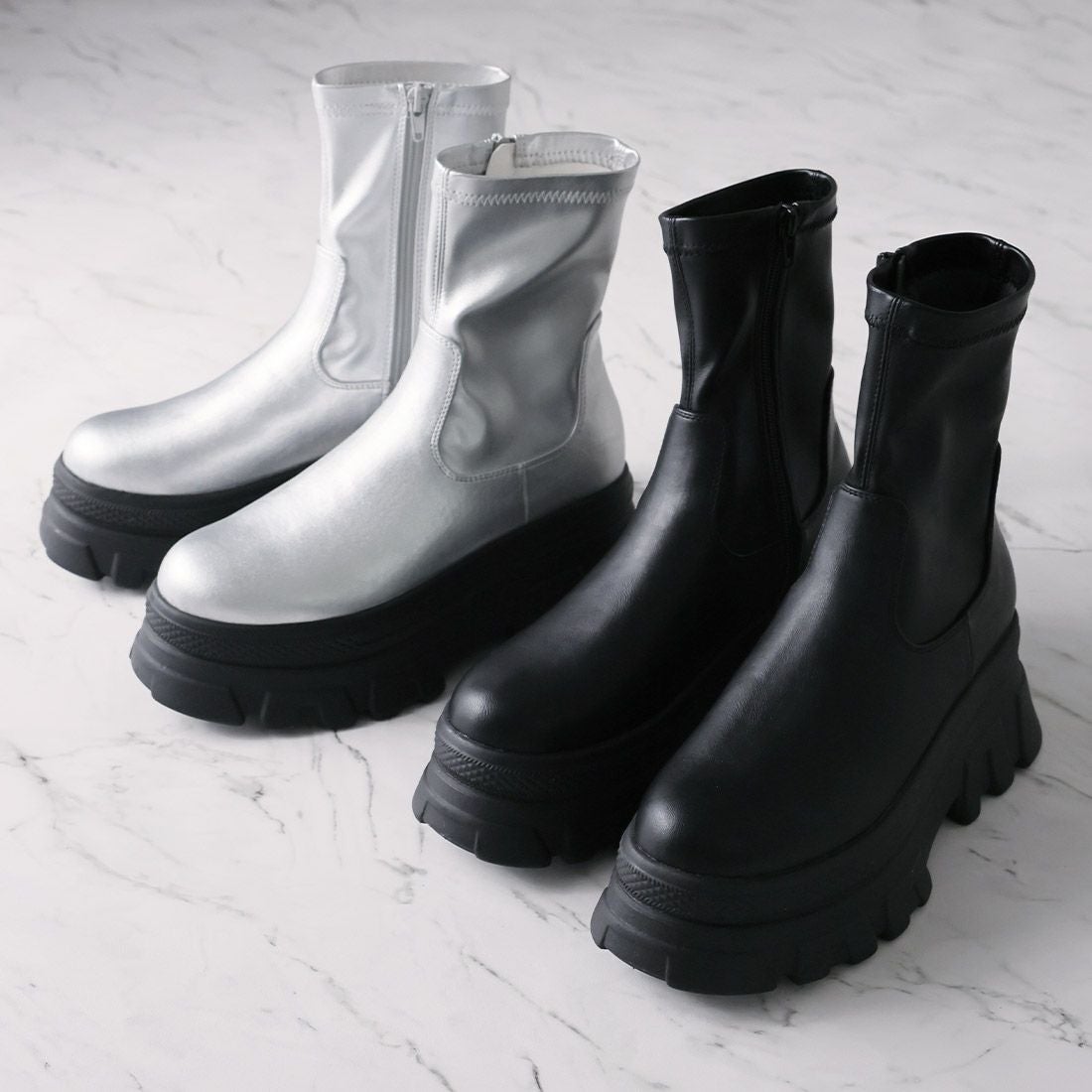 厚底トラックソールストレッチショートブーツ ｜靴・レディース