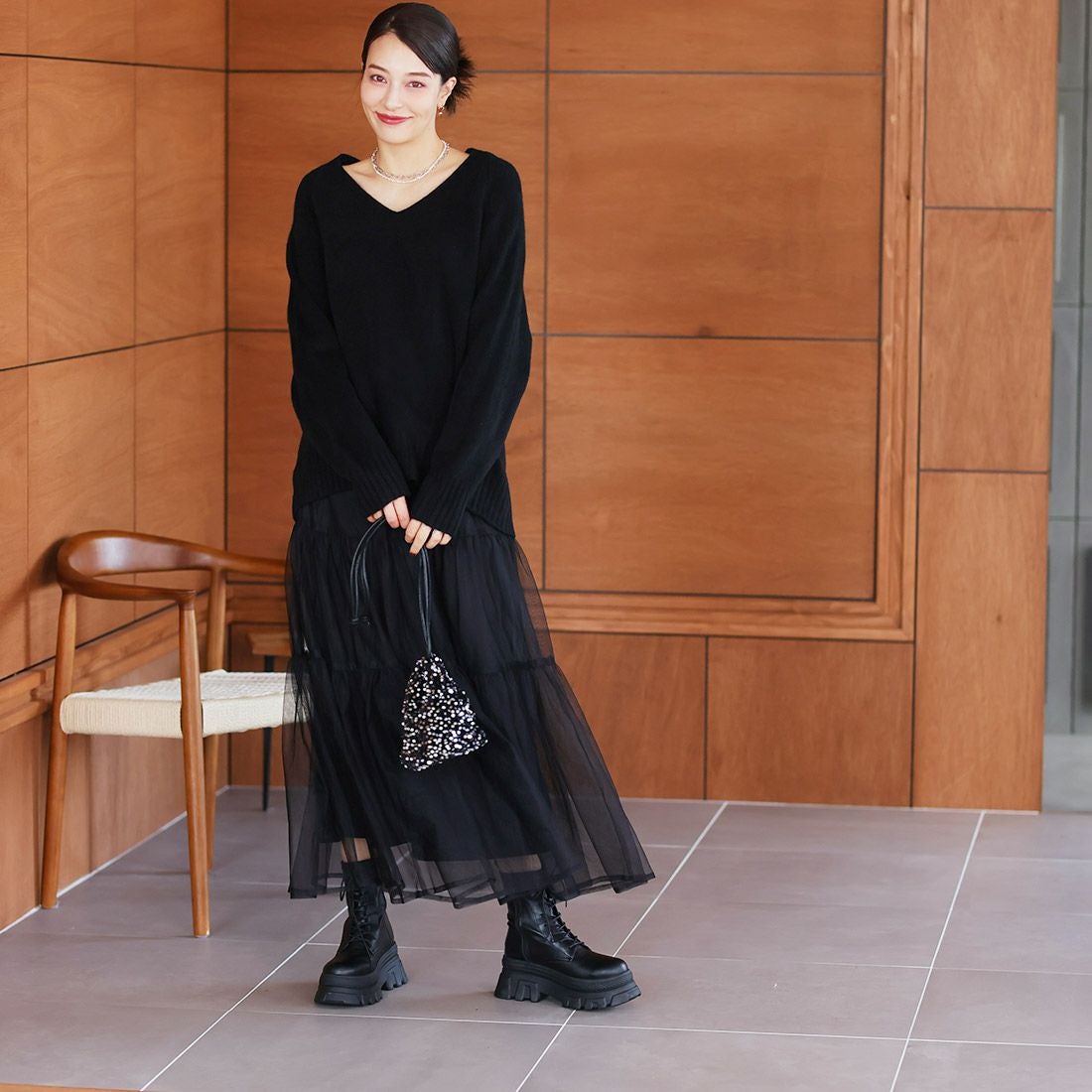 厚底トラックソールレースアップストレッチブーツ ｜靴・レディース