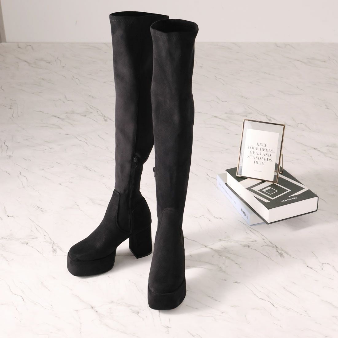 公式ストア/ZOZO限定】厚底プラットフォームストレッチニーハイブーツ