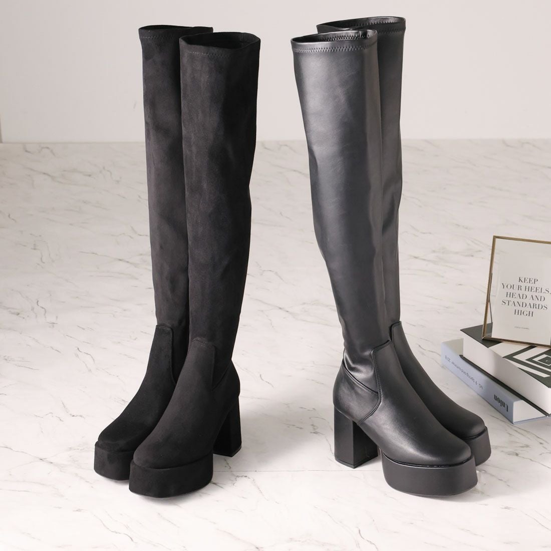 公式ストア/ZOZO限定】厚底プラットフォームストレッチニーハイブーツ