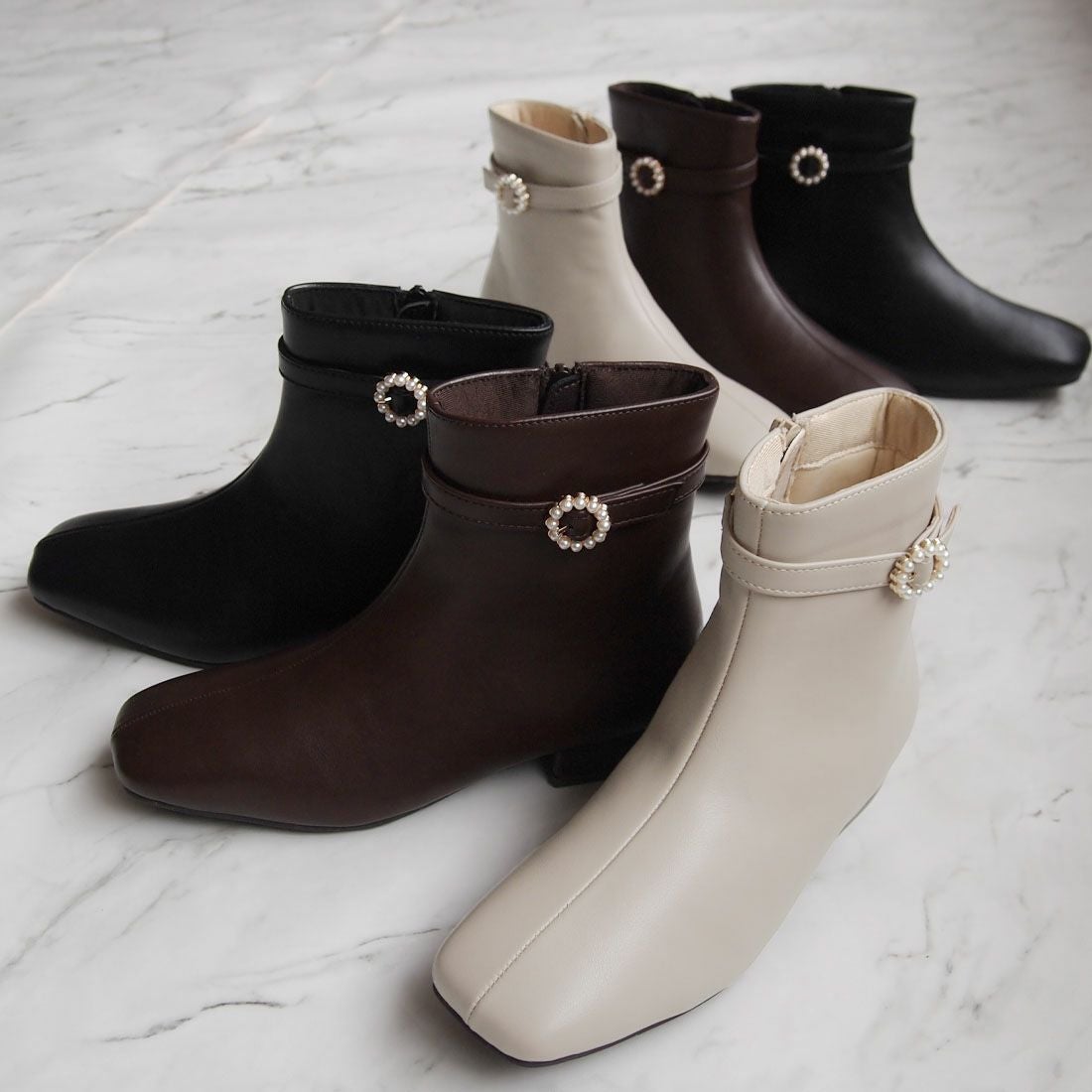 2WAYパールリングバックルショートブーツ ｜靴・レディースシューズの