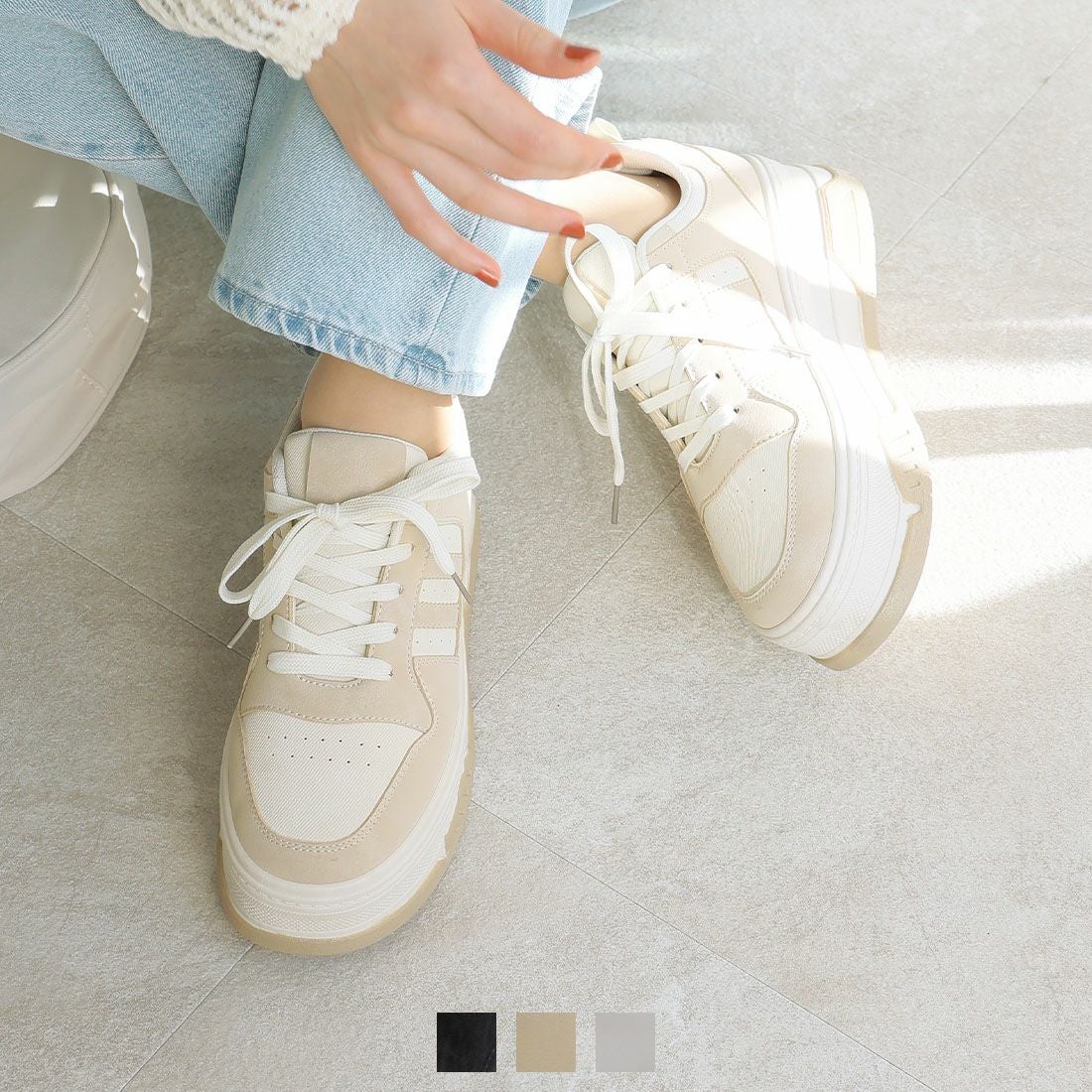 厚底レースアップコートスニーカー ｜靴・レディースシューズの通販