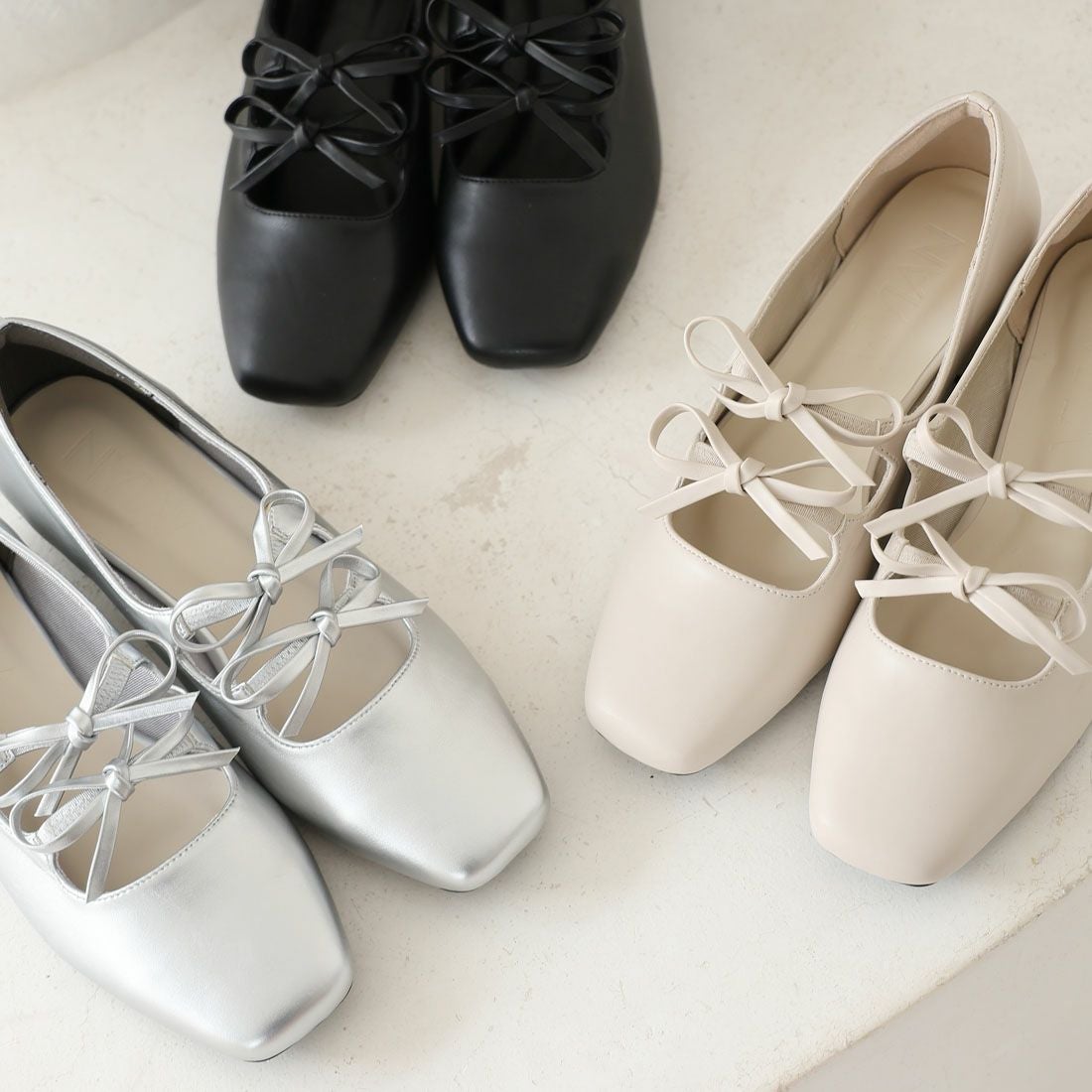 スクエアトゥダブルリボンパンプス ｜靴・レディースシューズの通販