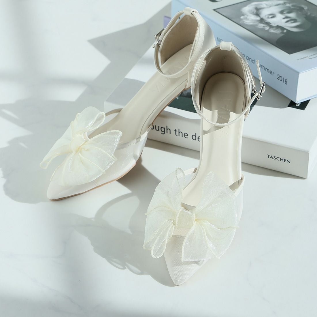 シアーリボンポインテッドトゥセパレートパンプス ｜靴・レディース
