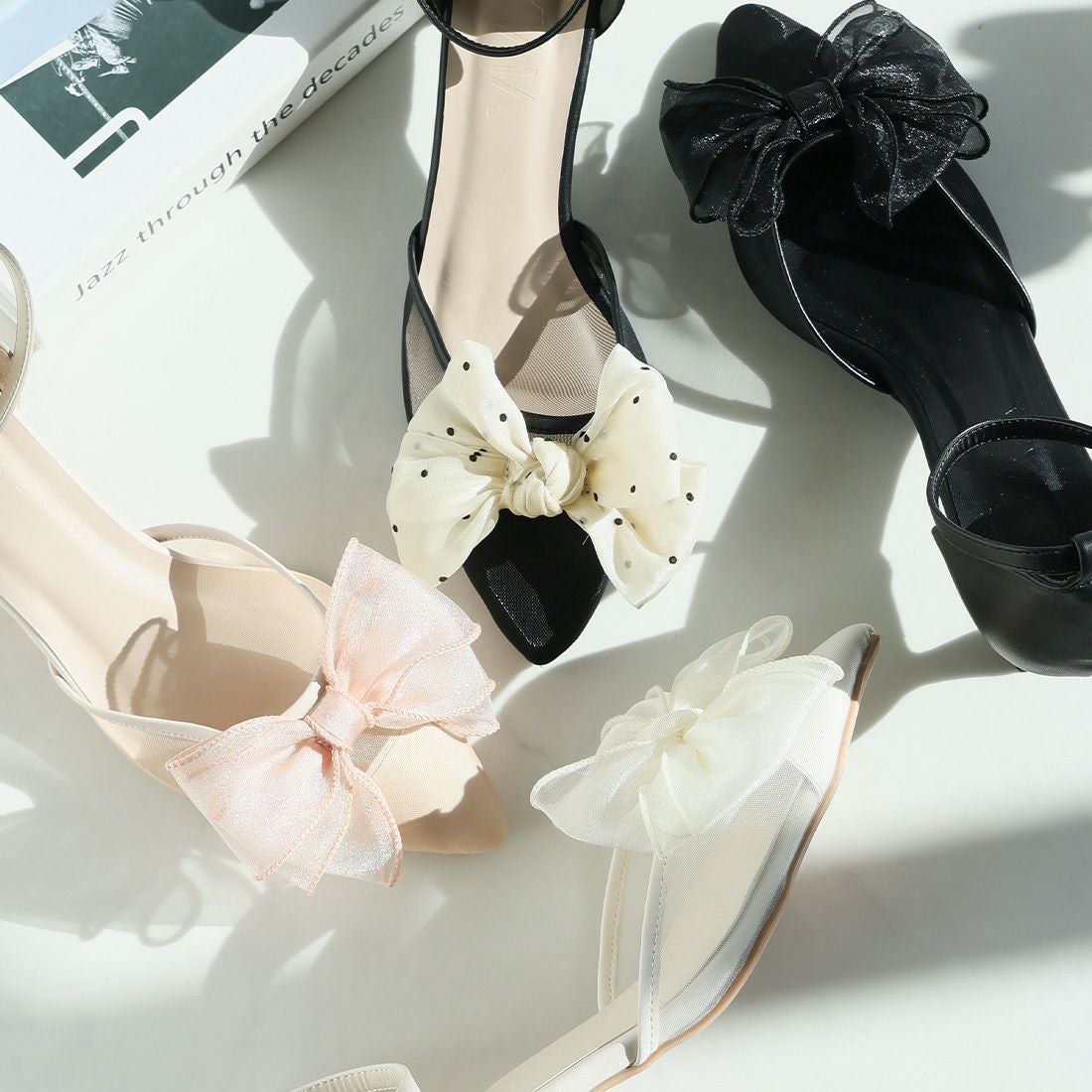シアーリボンポインテッドトゥセパレートパンプス ｜靴・レディース