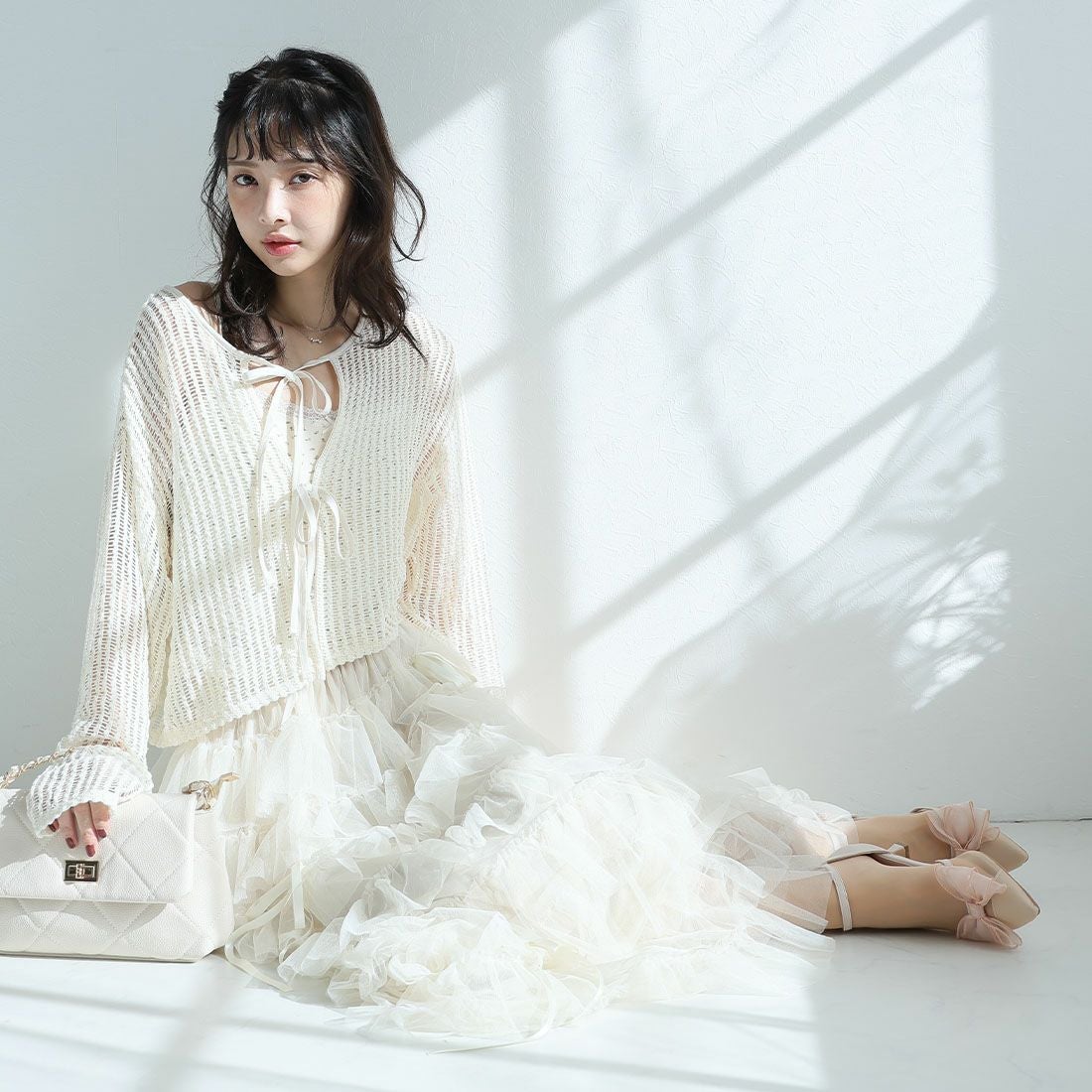 シアーリボンポインテッドトゥセパレートパンプス ｜靴・レディース