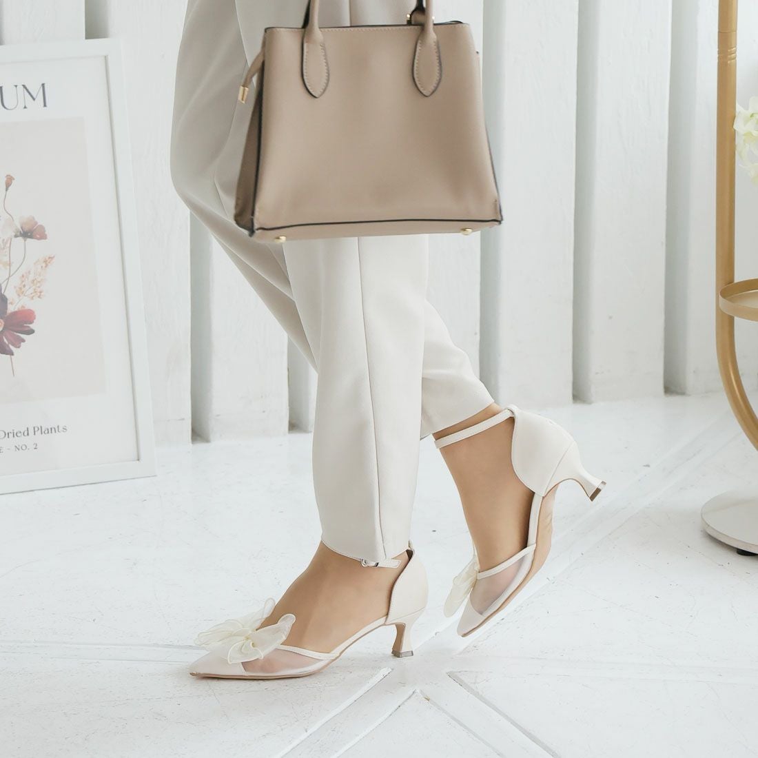 シアーリボンポインテッドトゥセパレートパンプス ｜靴・レディース