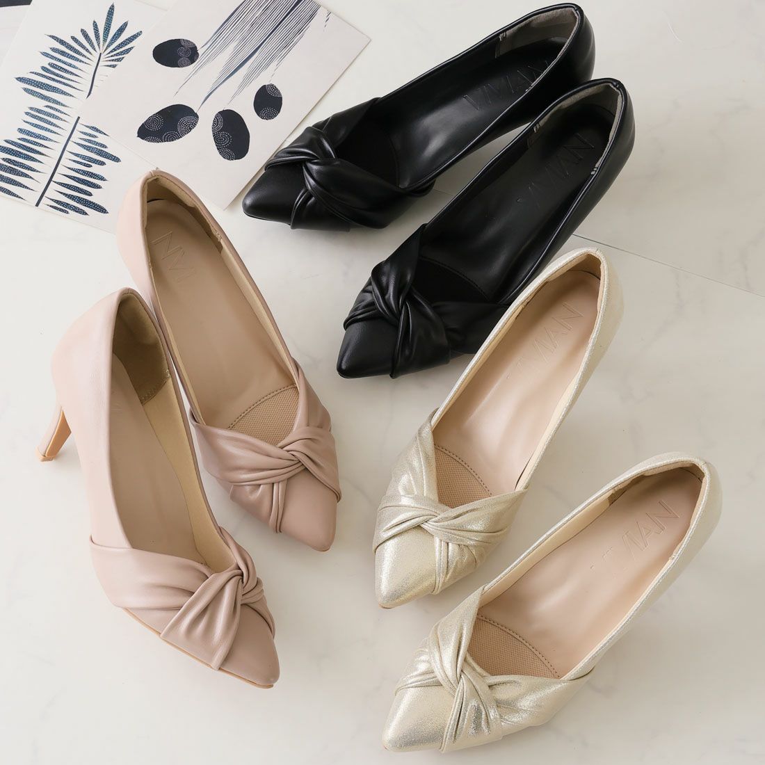 履き心地やみつき感激】ポインテッドトゥターバンリボン7cmヒール感激