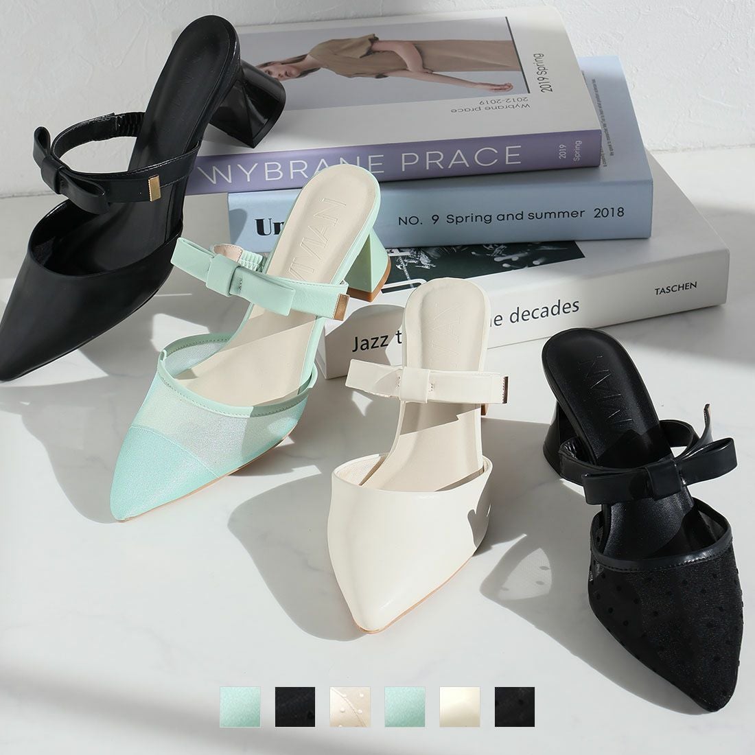 公式ストア限定カラーあり】ポインテッドトゥリボンストラップミュール