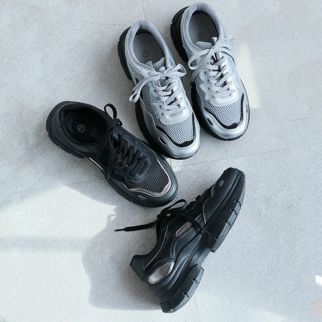 厚底メタリック異素材コンビレースアップスニーカー ｜靴・レディース