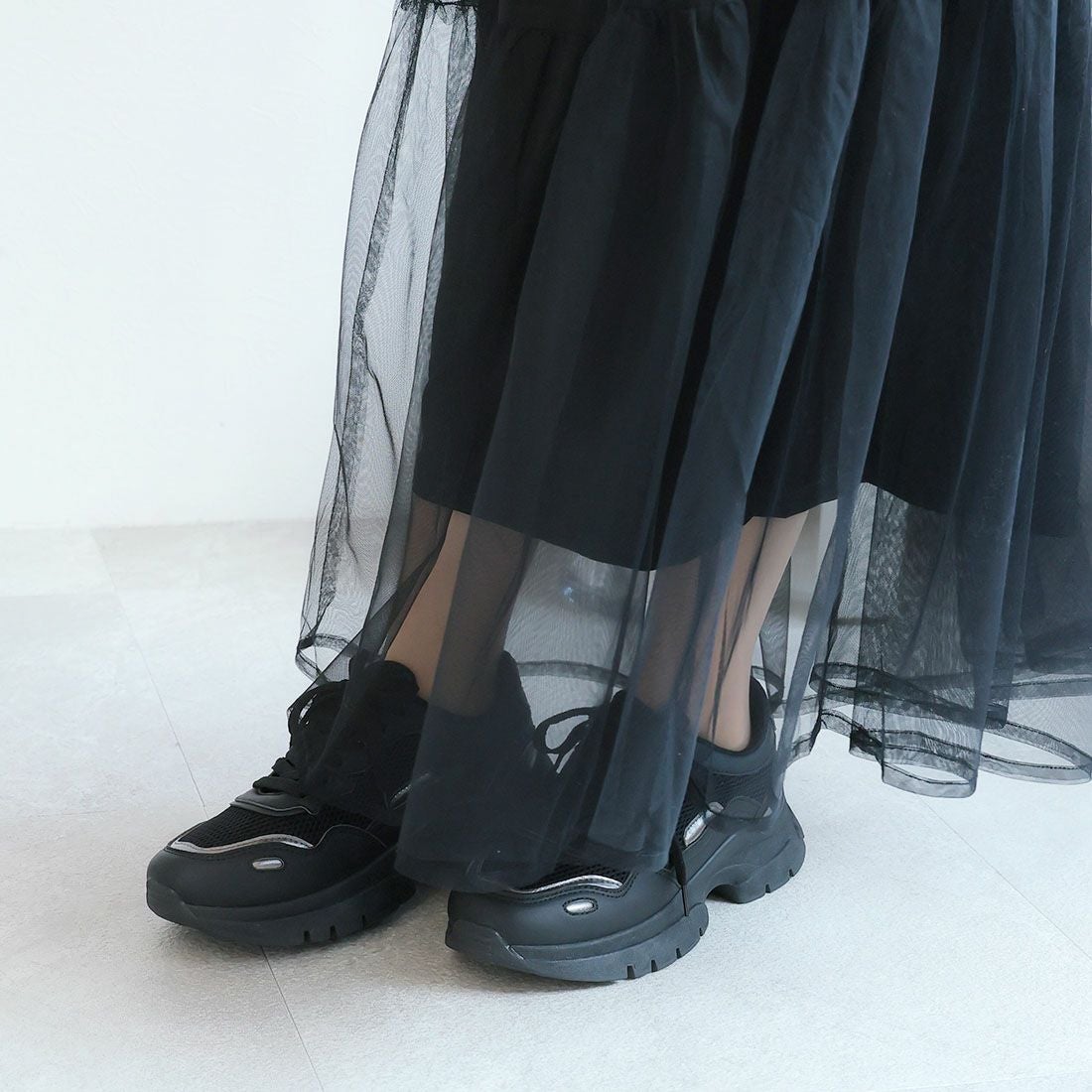 厚底メタリック異素材コンビレースアップスニーカー ｜靴・レディース