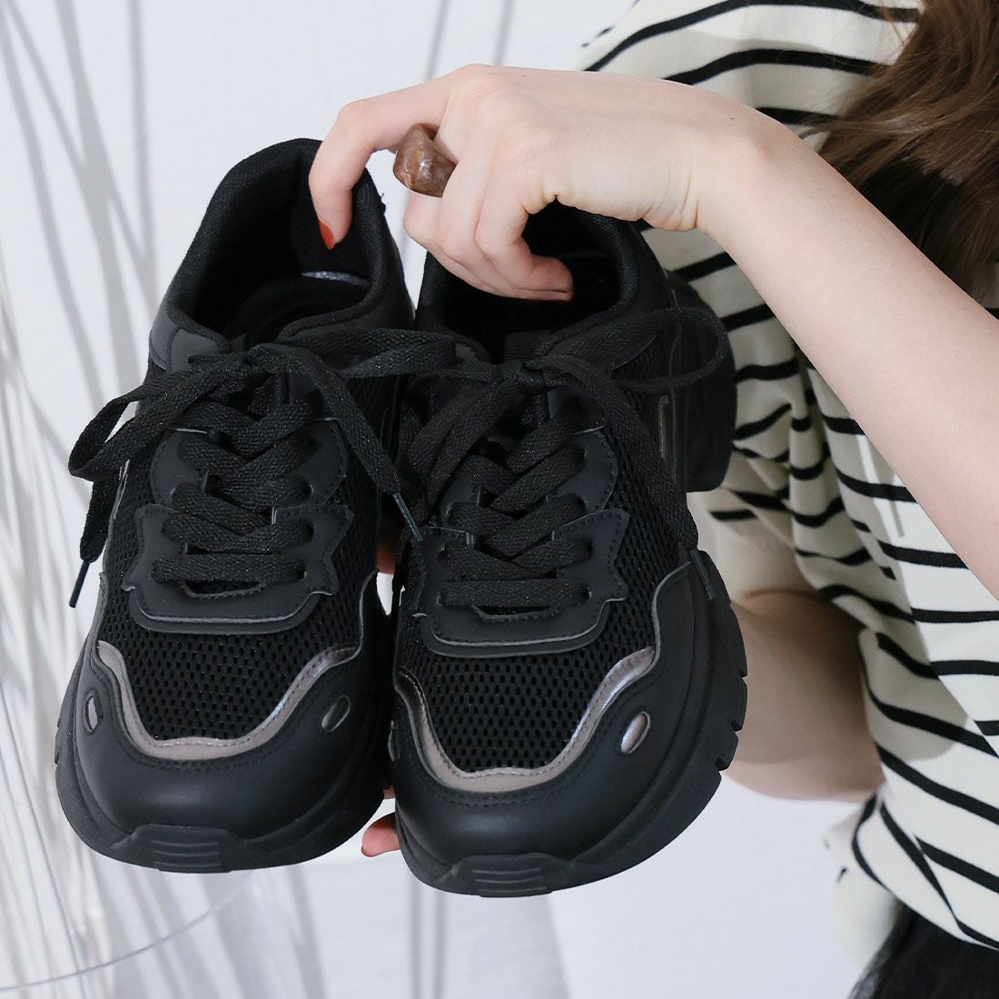 厚底メタリック異素材コンビレースアップスニーカー ｜靴・レディース