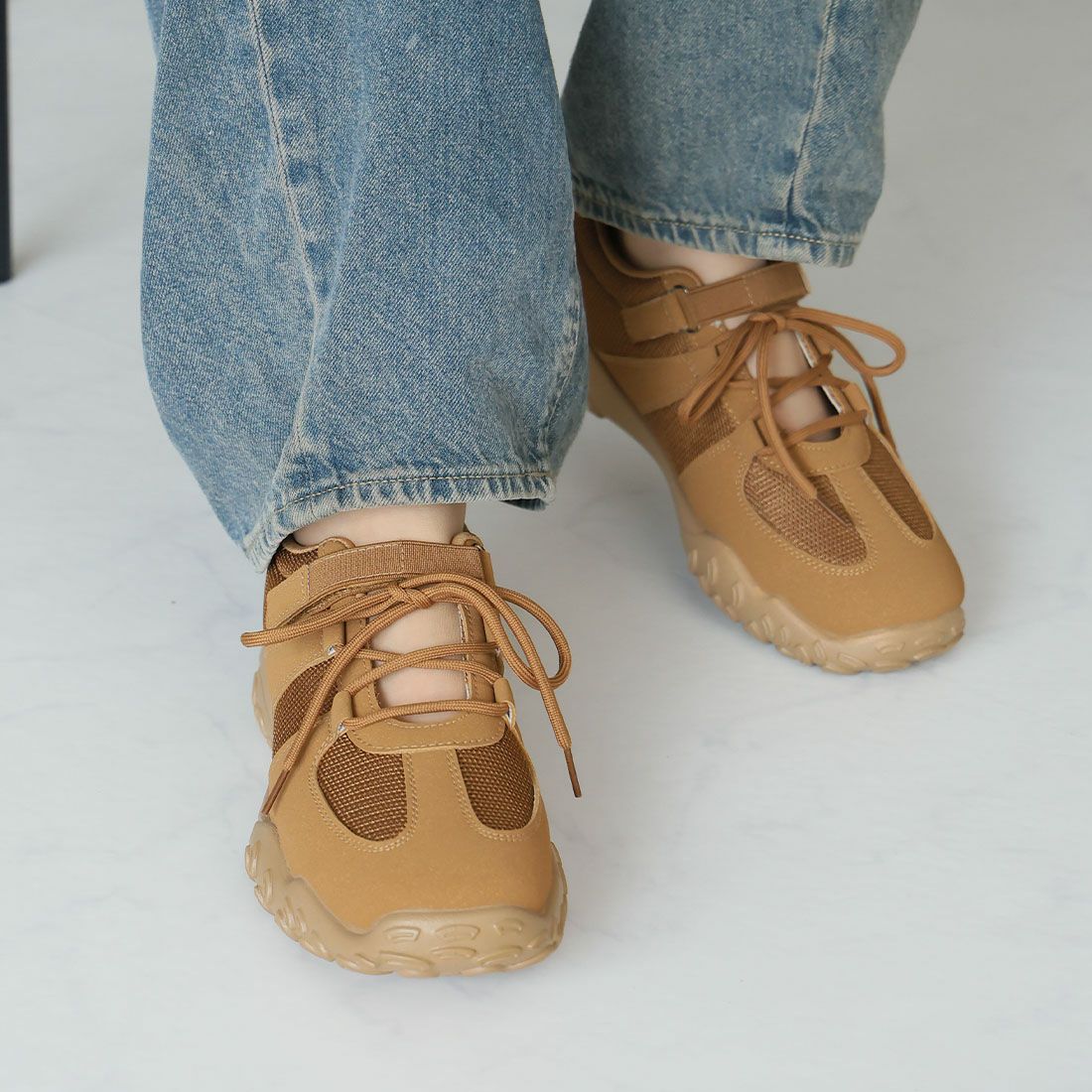 2026年春新色追加】柔らかソールレースアップベルトスニーカー ｜靴