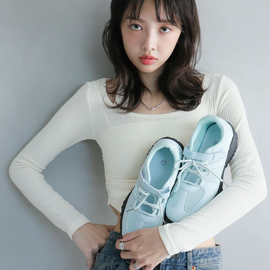 2026年春新色追加】柔らかソールレースアップベルトスニーカー ｜靴