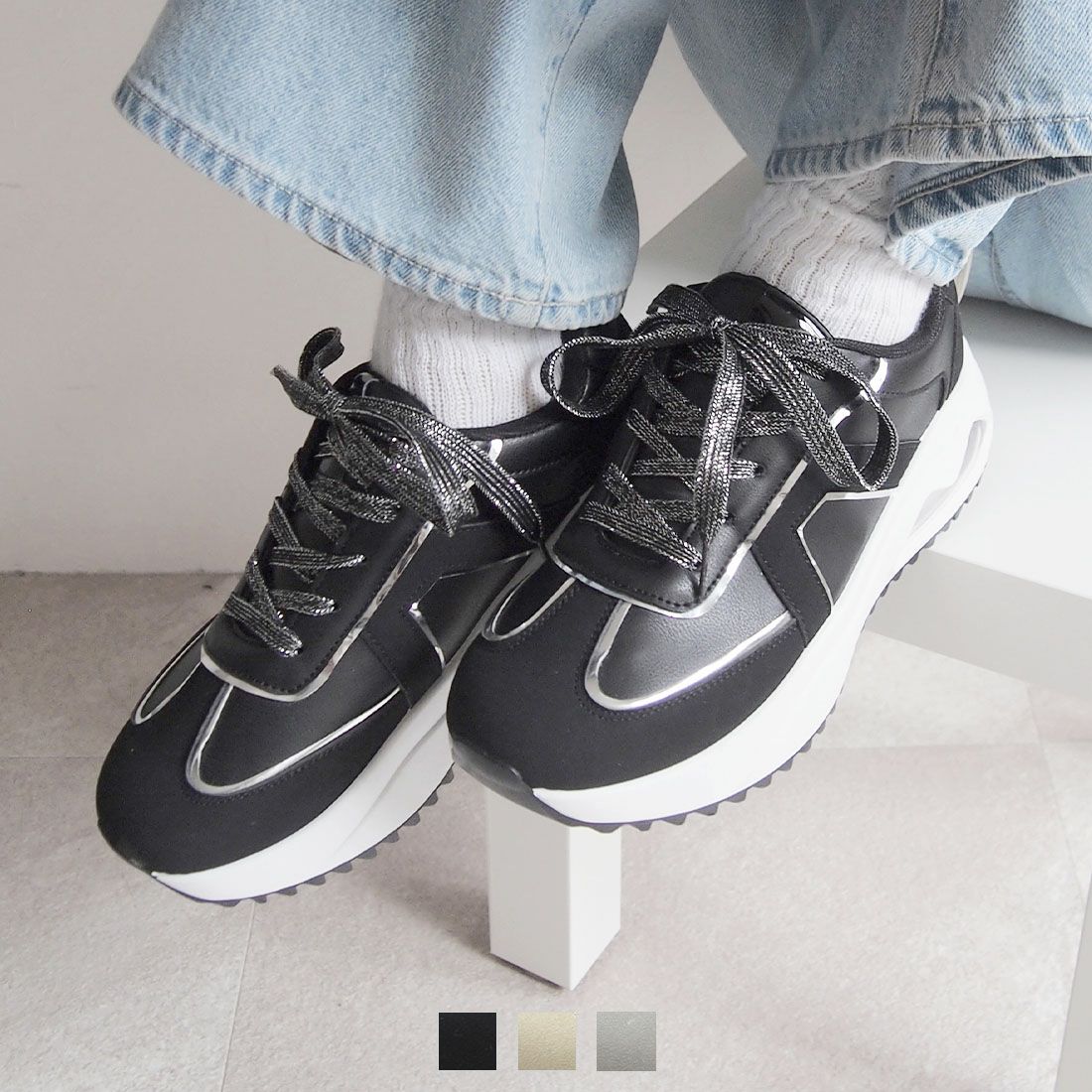 エアー底Tトゥデザインレースアップスニーカー ｜靴・レディース