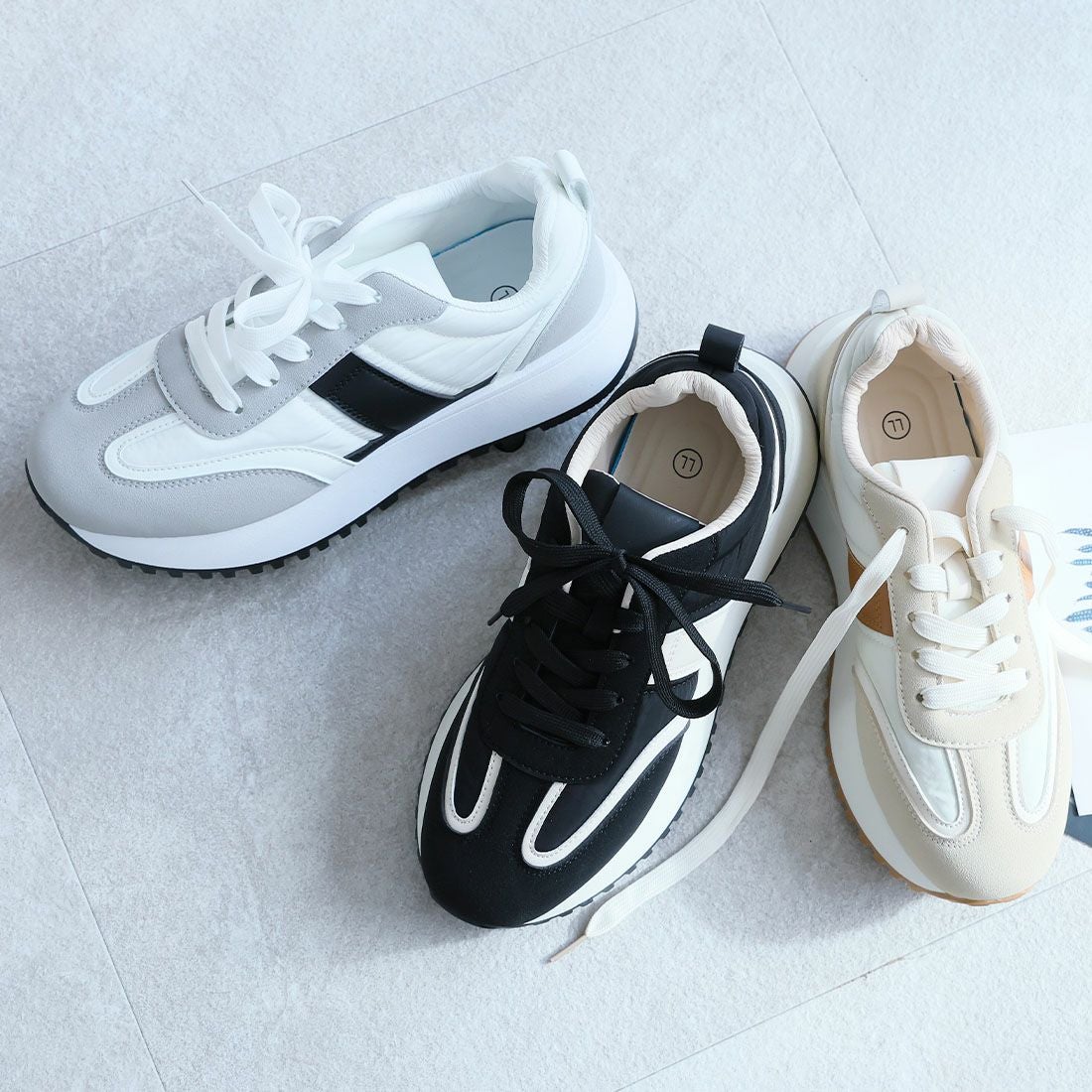 軽量厚底Tトゥサイドデザインレースアップスニーカー ｜靴・レディース