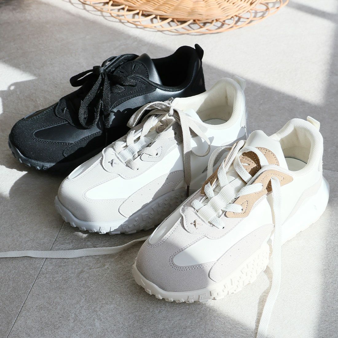 軽量厚底Tトゥデザインレースアップスニーカー ｜靴・レディース