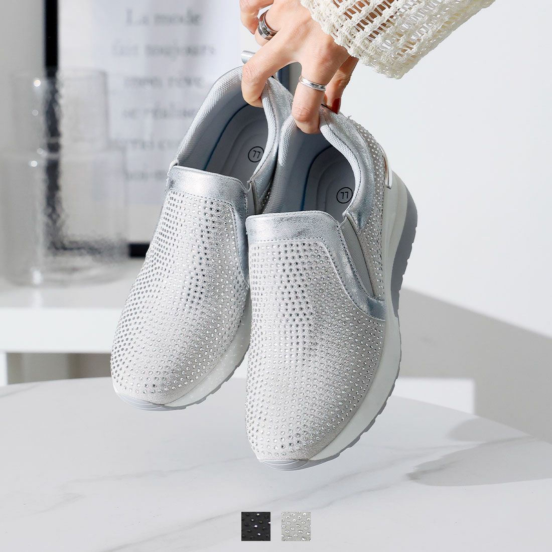 ビジュー付きスリッポンウェッジスニーカー ｜靴・レディースシューズ