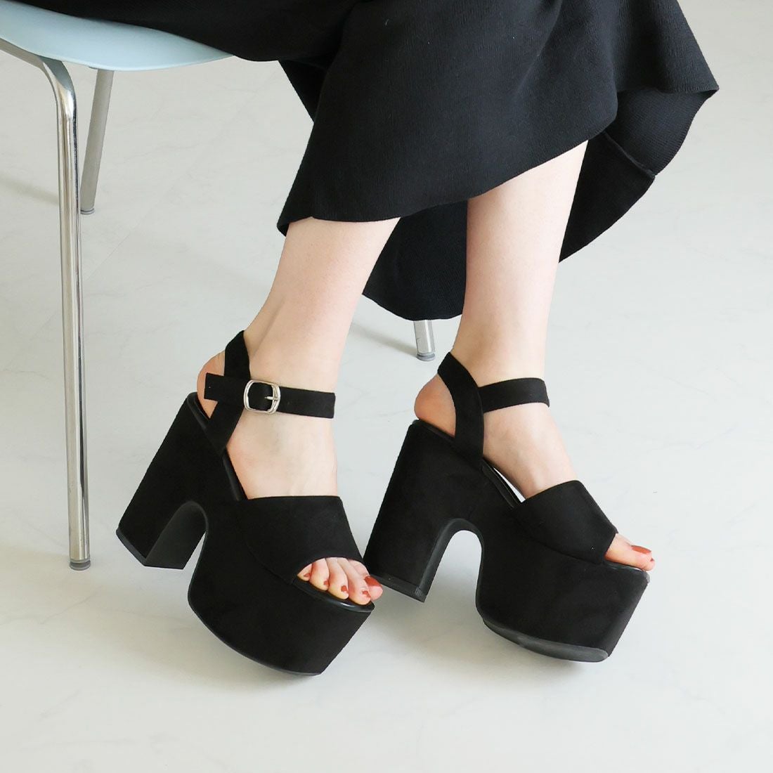 厚底プラットフォームアンクルストラップサンダル ｜靴・レディース