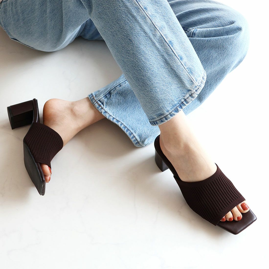 2025年新色追加】スクエアトゥニットミュールサンダル ｜靴