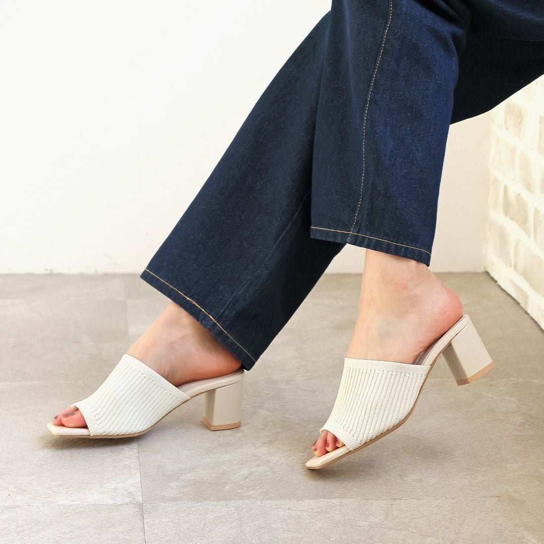 2026年夏新色追加】スクエアトゥニットミュールサンダル ｜靴