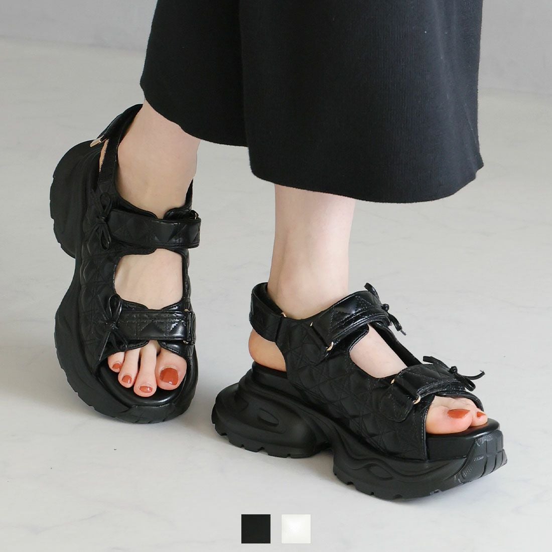 公式ストア/ZOZO限定】厚底リボンキルティングスポーツサンダル ｜靴