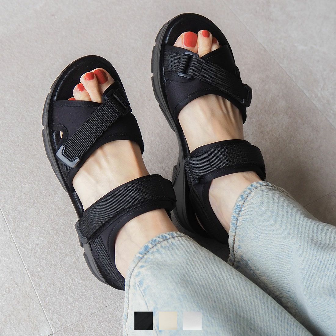 やわらかソールベルクロスポーツサンダル ｜靴・レディースシューズの