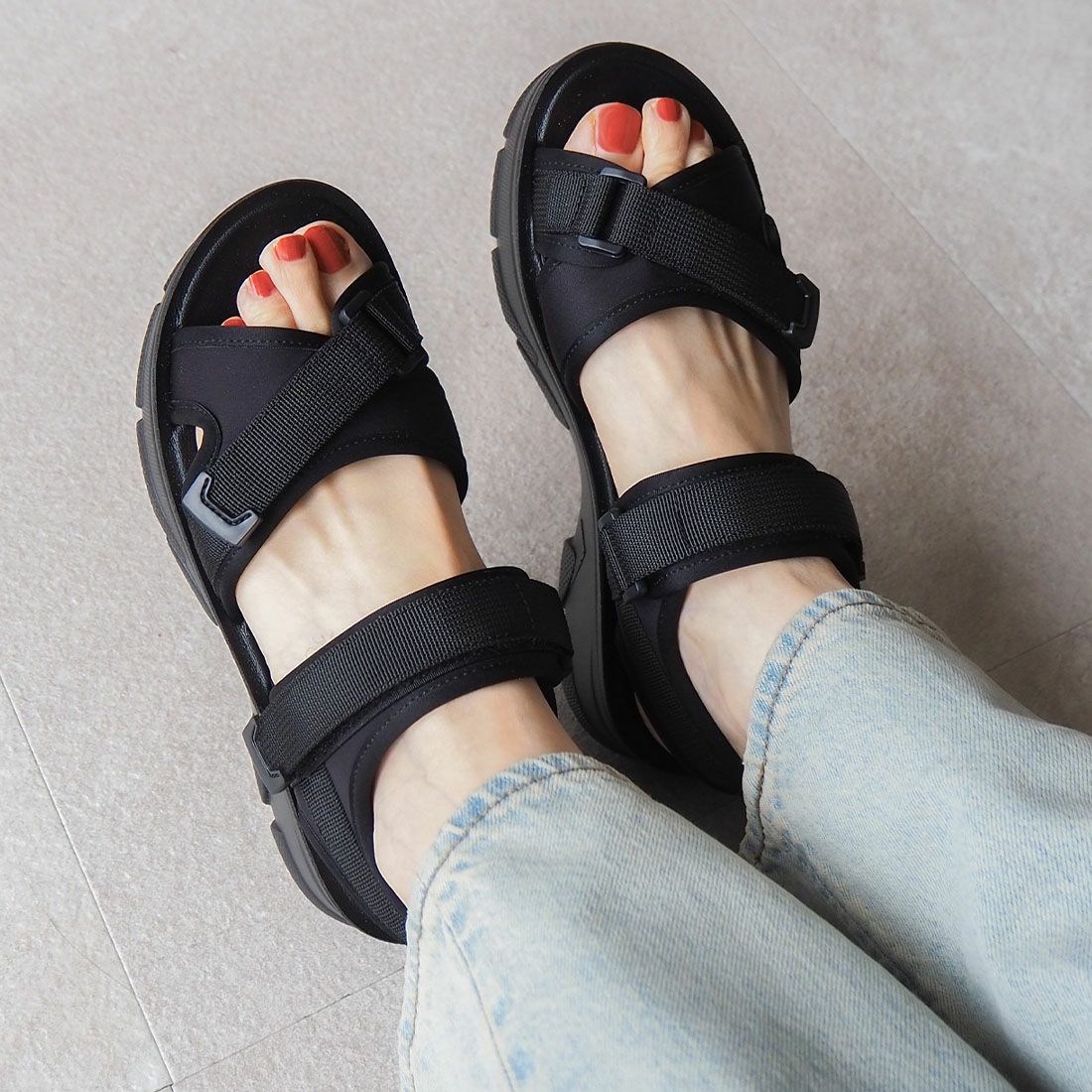 やわらかソールベルクロスポーツサンダル ｜靴・レディースシューズの